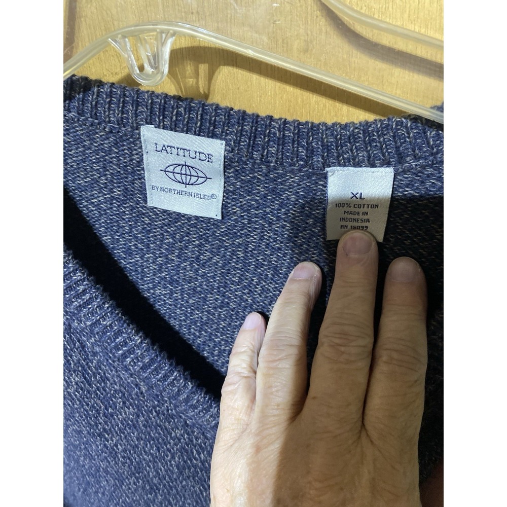 Latitude Mens Sweater V Neck Pullover Knit Long Sleeve Blue XL